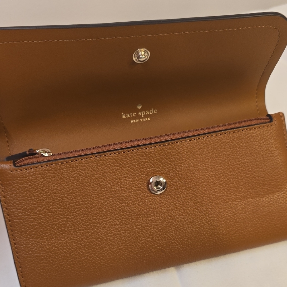 kate spade brown pebbled leather continental wallet with gold logo - Picture 3 of 6